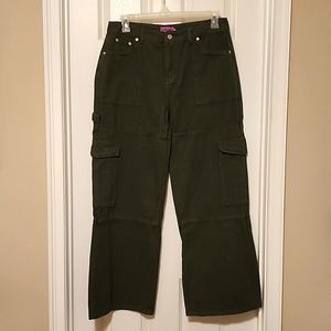 Edikted Women's Olive Ember Denim Wide Leg Cargo Pants, Size Large